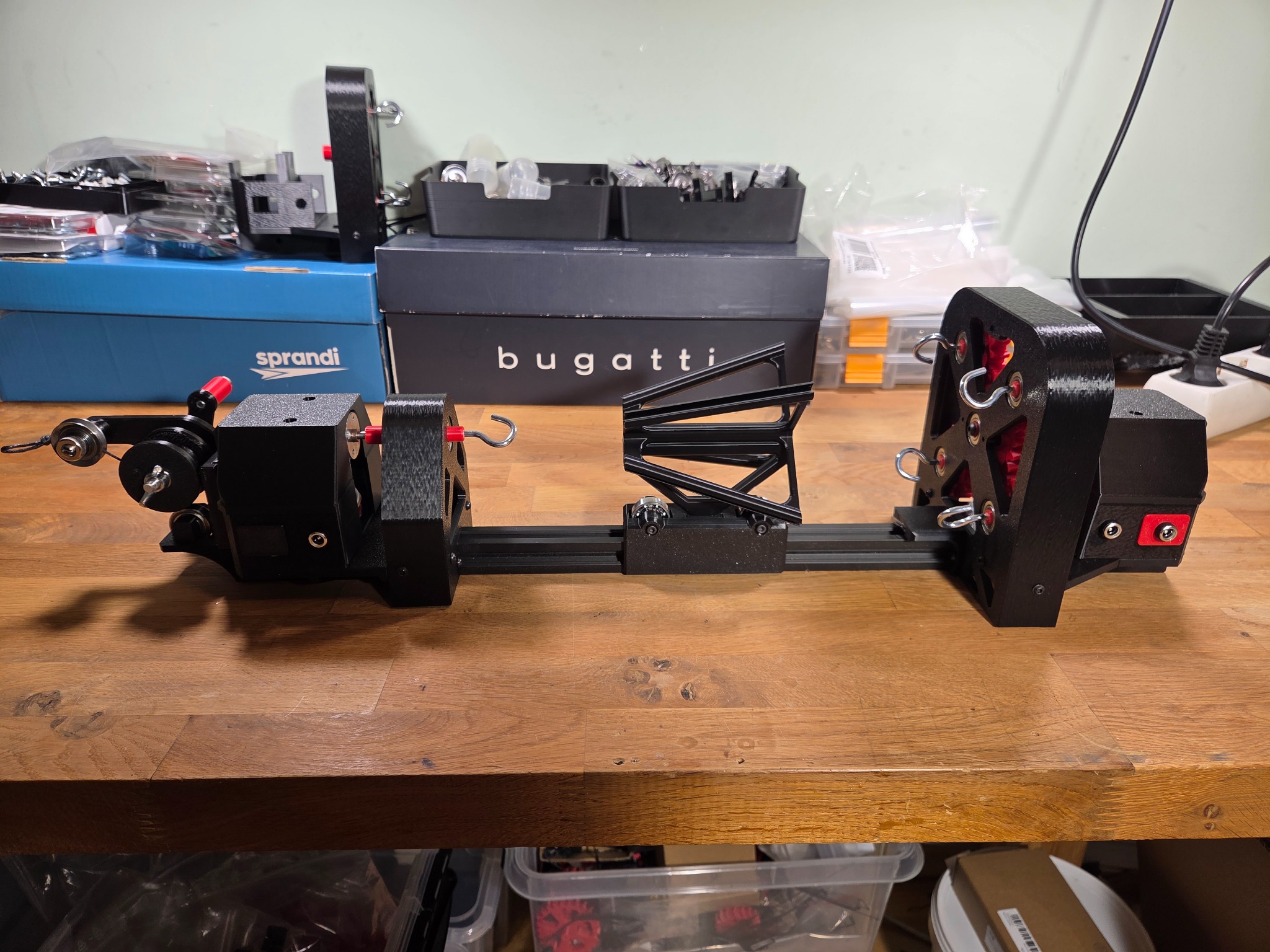 The RopeMaster 4000 on a workbench, seen along its full length